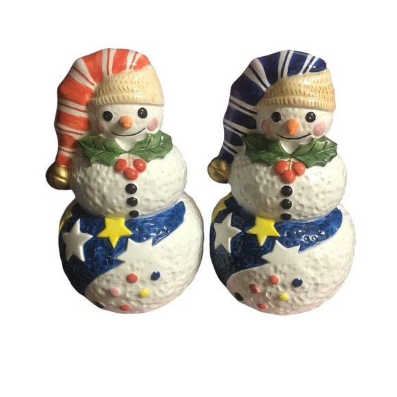 EPOCH Collection by Noritake E115 Mr Snowman Large Salt & Pepper Shakers Holiday - Picture 1 of 14